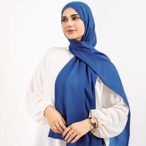 Non-see-through Premium Jersey Maxi Hijab Head Scarf Wrap for Muslim Women - color: Denim Blue