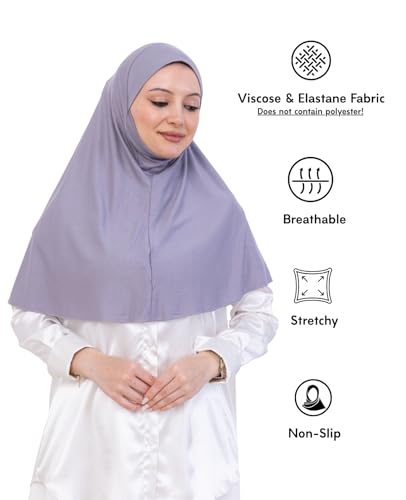 Prien Easy To Wear Hijab For Women, Muslim Instant Turban With Niqab, Islamic Clothes, Soft Scarf For Prayer, Abaya, Khimar - color: Grey