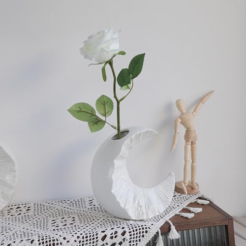 White Ceramic Decorative Vase, Square with Circular Cutout - color: White - Square Cutout Vase