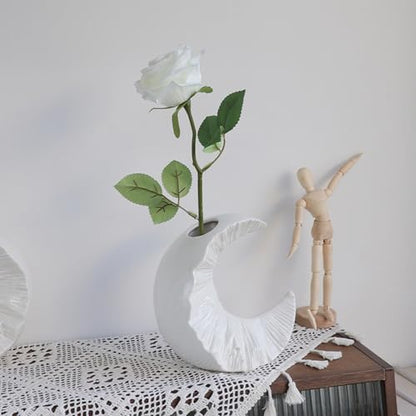 White Ceramic Decorative Vase, Square with Circular Cutout - color: White - Square Cutout Vase