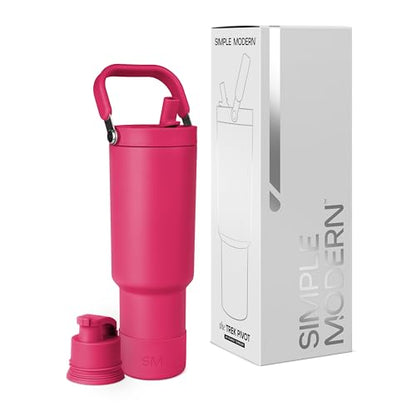 Simple Modern Tumbler with Handle, Water Jug | 40oz | Magenta | Trek Pivot Insulated Stainless Steel Water Bottle | Interchangeable Straw & Chug Lid, Cupholder Friendly | Berry Twist - color: -Berry Twist, size: 40 Ounces