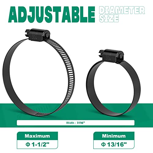 OURU 10PCS 13/16"-1-1/2" Black Hose Clamp,Adjustable 21-38mm Small Hose Clamps Stainless Steel,Metal Worm Gear Drive Hose Clamps for Automotive,Plumbing,Intercooler,Pipe,Fuel Line Radiator Clamp - size: 10PCS (13/16" - 1-1/2")