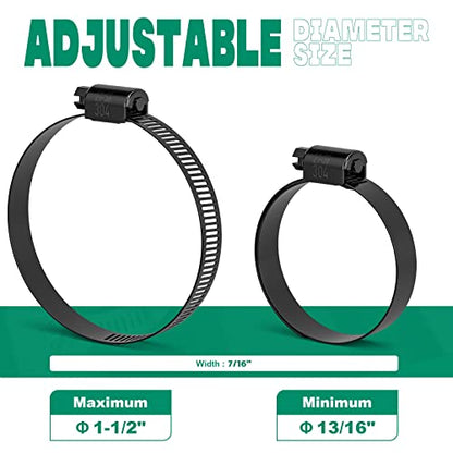 OURU 10PCS 13/16"-1-1/2" Black Hose Clamp,Adjustable 21-38mm Small Hose Clamps Stainless Steel,Metal Worm Gear Drive Hose Clamps for Automotive,Plumbing,Intercooler,Pipe,Fuel Line Radiator Clamp - size: 10PCS (13/16" - 1-1/2")