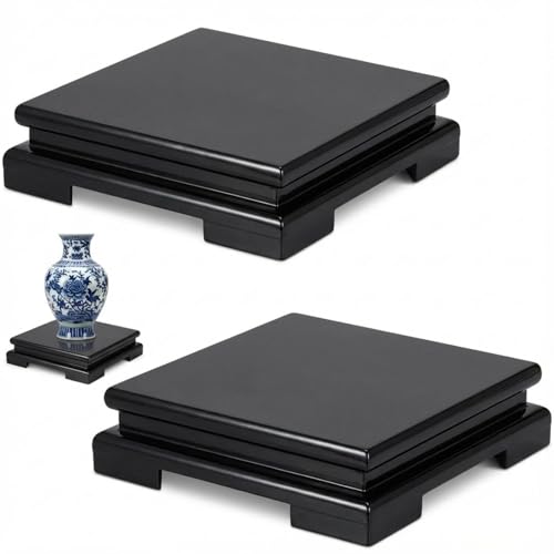 2 Pcs Square Wooden Display Stand 6.7 x 6.7 x 2 Inch Wood Vase Display Base Black Pedestal Stand Square Vase Riser for Vases Teapot Trophy Collectibles Aquarium Lamp Home Decoration - color: Black, size: 6.7 x 6.7 x 2 Inch