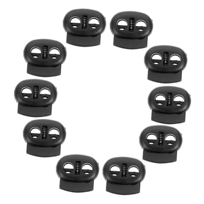 SEWACC 10pcs Double Hole Plastic Cord Lock Spring Loaded Stoppers for Backpack Luggage Outdoor Gear Lightweight Black - size: 10pcs