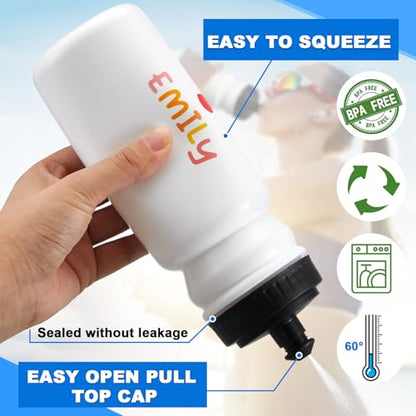 Suclain Water Bottle Carrier with 20 Oz Bottles and Stickers Plastic Wide Mouth Sports Water Bottle Squeeze Team Bottles with Black Lid for Fitness Bike Gym(14 Pcs,White) - color: White
