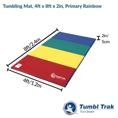 Tumbl Trak Gymnastics Folding Tumbling Panel Mat - color: Primary Rainbow, size: 4'x8'x2"