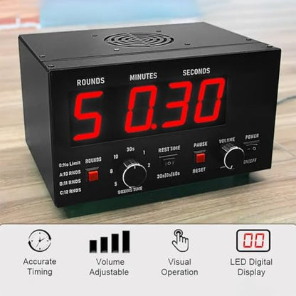 Boxing Timer, Professional Gym Interval Timer with LED Display, Portable Design, Adjustable Sound & Stopwatch, Selectable Training Time & Cycle Repetitions - color: Red