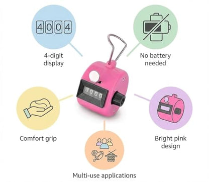 Hand Tally Counter - 4 Digit Mechanical Clicker Counter for Knitting and Crochet - Handheld Lap, Pitch & People Counter with Finger Ring - No Battery Required for Teachers, Nurses,(Black)