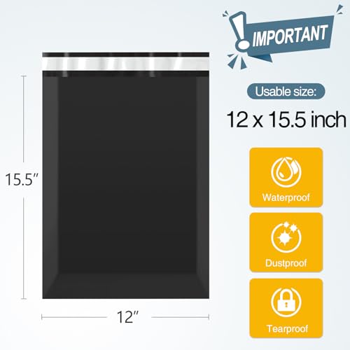 Famagic 200pcs Poly Mailers 12x15.5 Inch Shipping Bags Black Shipping Envelopes Self Seal Mailers Bags Waterproof and Tear-Proof Packaging Bags - color: Black, size: 12x15.5