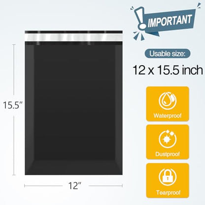 Famagic 200pcs Poly Mailers 12x15.5 Inch Shipping Bags Black Shipping Envelopes Self Seal Mailers Bags Waterproof and Tear-Proof Packaging Bags - color: Black, size: 12x15.5