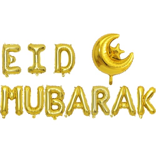 Totelux 16’’ Eid Mubarak Balloons Gold Foil Balloons Moon Star Ramadan Aluminum Balloon for Muslim Holiday Eid Party Decorations Supplies 11PCS