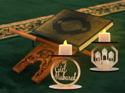 6 Pack Wooden Ramadan Candle Holders, Wooden Muslim Design Ramadan Eid, Decorative Lamp Moon Night Light, Indoor/Outdoor Muslim Islamic Party