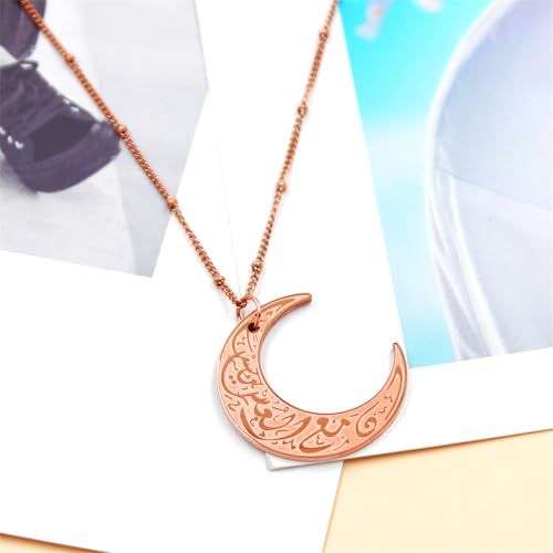 Stainless Steel Arabic Moon Pendant Necklace - Islamic Allah Symbol Jewelry for Men and Women - Religious Amulet Talisman Gift YA4979 - color: rose gold moon pendant necklace