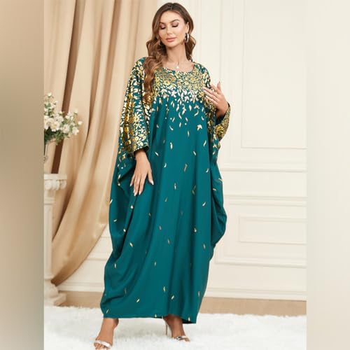 ODIZLI Muslim Abaya for Women Long Dresses Dubai Pendant Bat Sleeves Turkey African Caftan Vest - color: Blue Gold