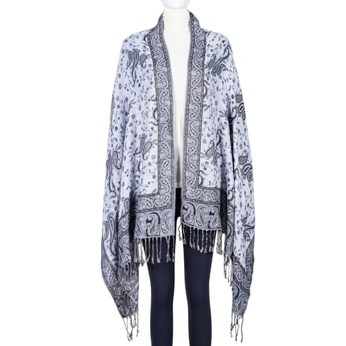 TUSHUSTY Pashmina Feel Rave Shawl Wrap for Women Men Hijab Scarf - color: Black White
