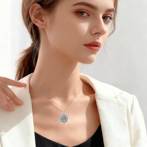 Lotus Allah Necklace 925 Sterling Silver Lotus/Allah Pendant Islamic Muslim Religious Jewelry Yoga Meditation Gifts for Women Men