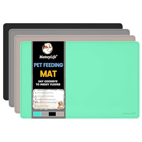 MateeyLife Dog & Cat Food Mat - Waterproof, Nonslip, Raised Edges, Silicone Tray for Messy Drinkers, 24"x16", Mint Green - color: Green, size: 24''×16''