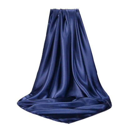 Elegant Satin Jersey Muslim Hijab Scarf Square Soft Head Wrap Scarves Shawl for Women Girls - color: Navy Blue(90*90cm)