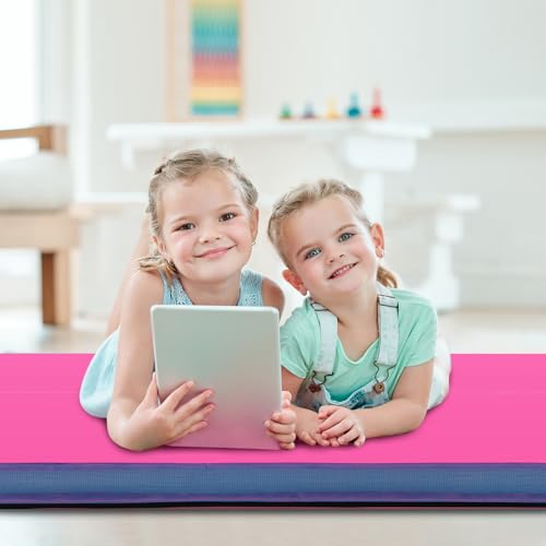 Giantex 4" Thick Folding Gymnastics Mat, 4' x 4' Bio-Folding Exercise Mat with Carry Handles & PU Leather Cover, Gym Home Tumbling Mat for Kids, Yoga, Fitness, Pilates & Martial Arts - color: Pink