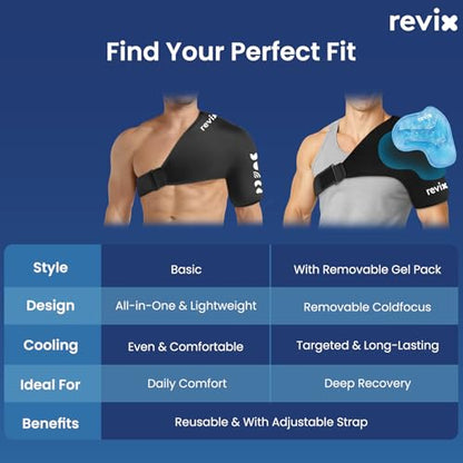 REVIX XL Shoulder Ice Pack Wrap for Rotator Cuff, with Removable Gel Pack | Reusable Gel Cold Wrap, 30-Minute Cooling, Flexible Fit for Recovery, Workout Relief & Daily Comfort, Men & Women - size: XL, style: With Removable Gel Pack
