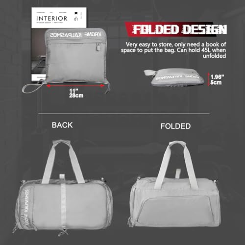 Gym Bag with Shoe Compartment – Packable Duffle Bag, Small Gym Bag for Women and Men, Foldable Waterproof Sports Duffel for Travel, Workout, and Sneakers, Grey - size: Grey