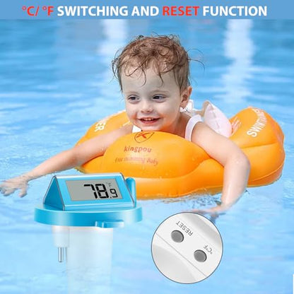 Solar Pool Thermometer Floating Easy Read - IPX8 Waterproof Digital Pool Water Temperature Thermometer for Swimming Pools, Hot Tubs, Ponds, Ice Baths - color: Blue