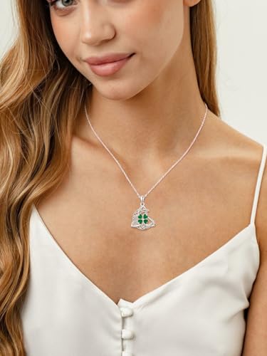 PRAYMOS 925 Sterling Silver Religious Islamic Necklace/Irish Triquetra Celtic Knot Pendant Jewelry Gift for Women - style: Celtic four clover