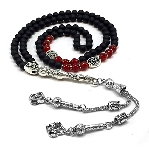 Special Prayer Beads Series -99 beads- Tesbih Tasbih Tasbeeh Misbaha Masbaha Subha Sebha Sibha (Black Matte Agate Stone Design -6 mm Small Beads-) - color: Black Matte Agate Stone Design -6 mm Small Beads-