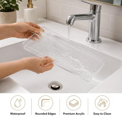 MaxGear Acrylic Vanity Tray | Clear Bathroom Tray for Countertop, Plastic Tray for Makeup Storage, Rectangle Decorative Organizer, 11.8 × 5 × 1.2in
