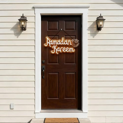 Ramadan Kareem Neon Sign for Wall Decor, Mubarak Light Up Sign, Moon Star Neon Light Decor for Home Party Eid Kareem Wall Decoration