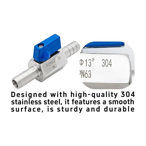 1/2” 304 Stainless Steel Mini Barb Ball Valve, Hose Shut Off Valve with Clamps, Corrosion Resistant Shut-Off Switch for Water, Gas, Fuel, Drip Irrigation - size: 1/2”