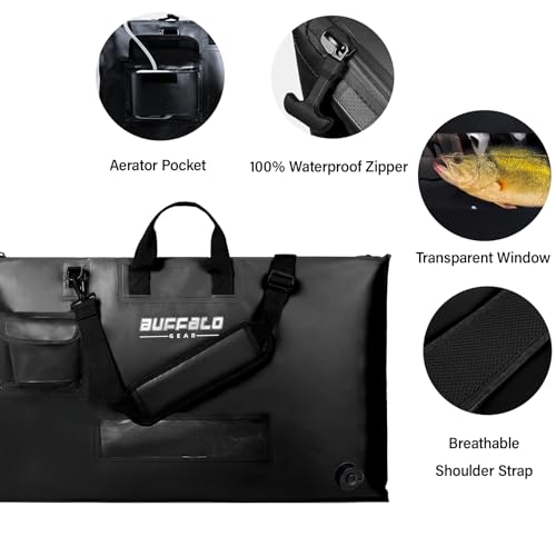 Fish Tournament Weigh in Bag for Bass Fishing, Heavy Duty Fish Bag for Caught Fish Waterproof,Leakproof,Puncture Resistant - color: Black-32×19.7in Upgraded