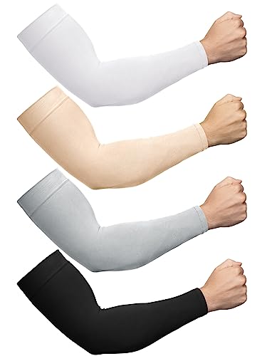 Foaincore 4 Pairs Plus Size Cooling Arm Sun Sleeves for Men Women UV Sun Protection Oversized Compression Sleeves - color: Black, White, Gray, Nude