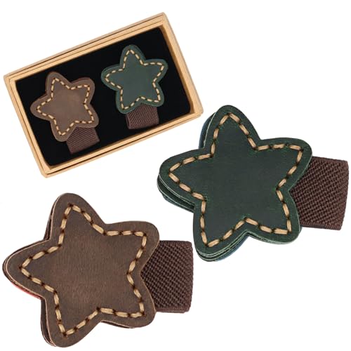 2pcs Magnetic Leather Bookmarks, Magnet Bookmark Gift Set - color: Green+brown