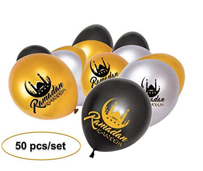Ramadan Kareem Eid Mubarak Decorations Bunting Latex Balloons Moon Star Decor Islamic EID Party Iftar Party Decor Latex Balloons 12" each (50pcs/set)