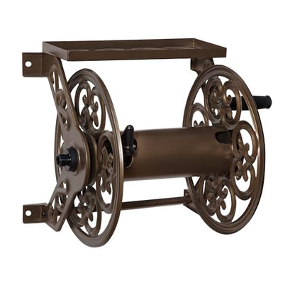 Liberty Garden 708 Steel Decorative Wall Mount Garden Hose Reel, Holds 125-Feet of 5/8-Inch Hose - Bronze