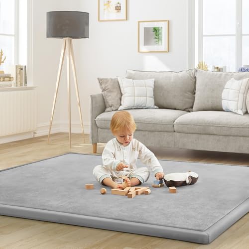 Baby Play Mat for Floor Nursery Rug Muscle Mat Area Rug Playroom Rug 65"x50" Playpen Mat Elastic Foam 1.3" Thick Crawling Mat for Babies,Toddlers, Infants, Kids,A Light Gray - color: A Light Gray, size: 65"x50"