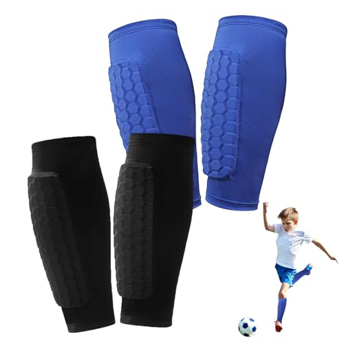 2 Pairs Soccer Shin Guards for Kids Youth Adult,Shin Guards Soccer Calf Compression Sleeve with Honeycomb Pads,Lightweight Shin Protector Support for Baseball MTB Football–Boys Girls Protective Gear - color: black+blue, size: Small