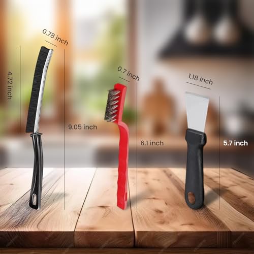 7 Pcs Crevice Cleaning Brush Cleaning Tools with 3 Stovetop Brushes, 2 Scraper Tools & 2 Gap Brushes for Stove, Sink, Grout & Tiles - Durable Plastic Handles & Stiff Bristles