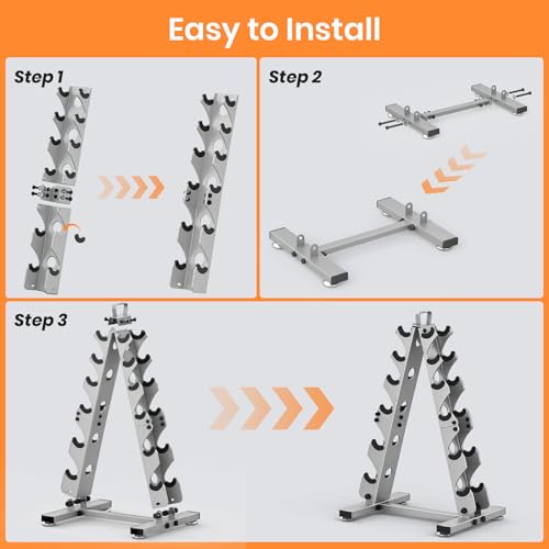 TomCare 6-Tier|5-Tier|4-Tier|2-Tier Dumbbell Rack Stand Only for Home Gym | Stable A-Frame, Fits 5–35 lb Dumbbells, Protective Padded Cradles, Adjustable Feet, Easy-Carry Handle (Stand Only) - color: Dark Gray, size: 6 Tier