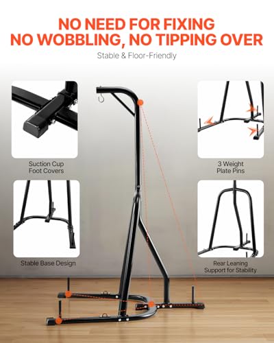 VEVOR Punching Bag Stand, Steel Heavy Duty Workout Training Equipment, Adjustable Height Boxing Punching Stand with Weighted Base, Holds Up to 140 lbs, Freestanding Sandbag Rack for Home Gym Fitness - style: Standard Punching Bag Stand