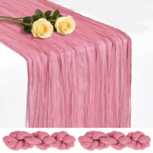 Showgeous 2 Pack Dusty Rose Cheesecloth Table Runner, 17 x 108 Inches - color: Dusty Rose, size: 2 Pack
