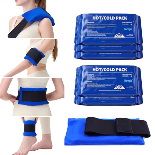 3D Design Long Lasting Water-Fillable Reusable Hot and Cold Ice Packs for Injuries Gel Wraps for Shoulder Back Knee Joint Pain Muscle Soreness and After Surgery 5pcs with Strap10.5"*4.3"*1.2"