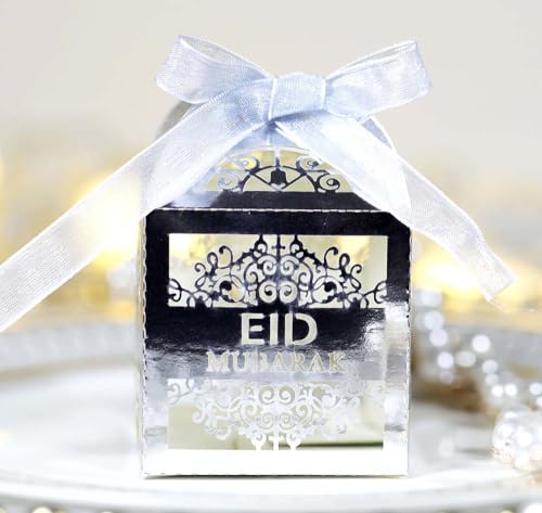 Steedna 50 Pack Square Chocolate Gift Box Hollow Out EID Wedding Party Favors Laser Cut Candy Boxes MUBARAK Party Favors Chocolate Box Ideal for Weddings, Birthdays & Anniversaries (Ref-Silver) - color: Ref-Silver