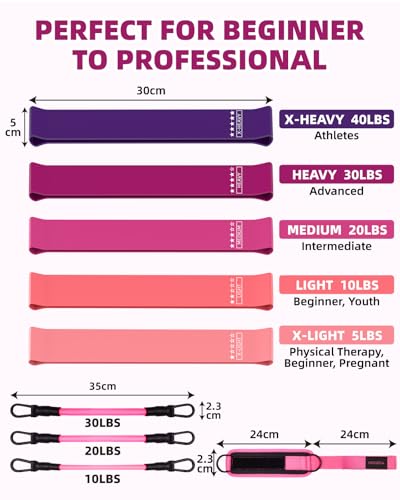 Resistance Bands Set – Resistance Band and Adjustable Ankle Exercise Bands with Cuffs Great Equipment for Training, Working Out, Yoga,Home Gym with Training Guidance & Carry Bag,Set of 8 - color: Pink