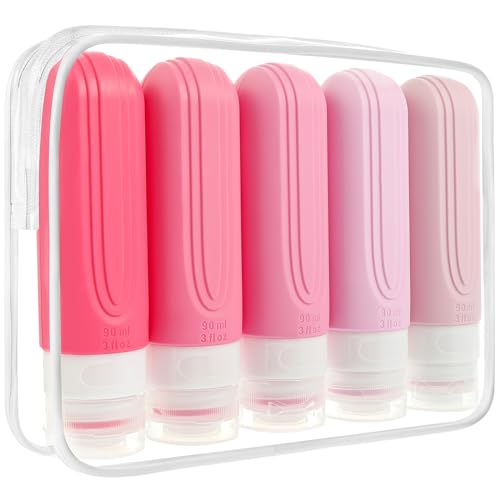 Travel Bottles for Toiletries, 5 Pack TSA Approved Travel Size Containers, 3oz Leak Proof Refillable Travel Accessories for Shampoo Conditioner, BPA Free Travel Bottles with Toiletry Bag - color: Red