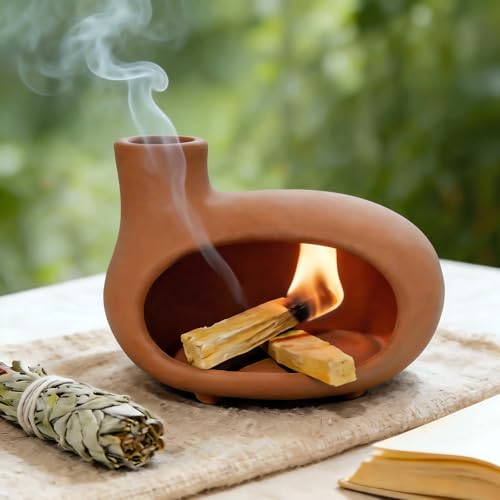 MOUGIGI Handmade Terracotta Orange-red Palo Santo Holder - Mini Chiminea Incense Burner Chimney for Palo Santo Sticks, Sage & Cones - Smudge Bowl for Energy Cleansing,Meditation & Aromatherapy Gifts - color: Matte Clay -Orange Red
