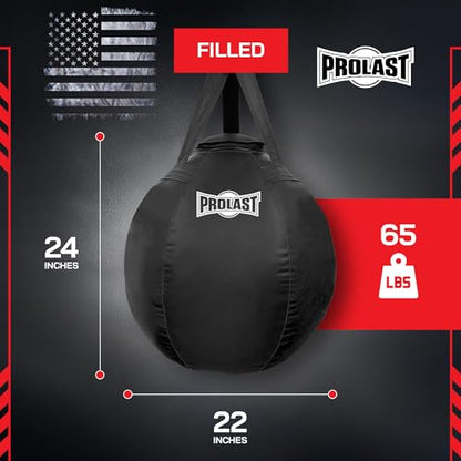 Wrecking Ball Heavy Punching Bag for Adults, Hook and Uppercut, Body Snatcher, Boxing, MMA, Muay Thai, 65 lbs, Classic - color: Black / Black, style: Filled