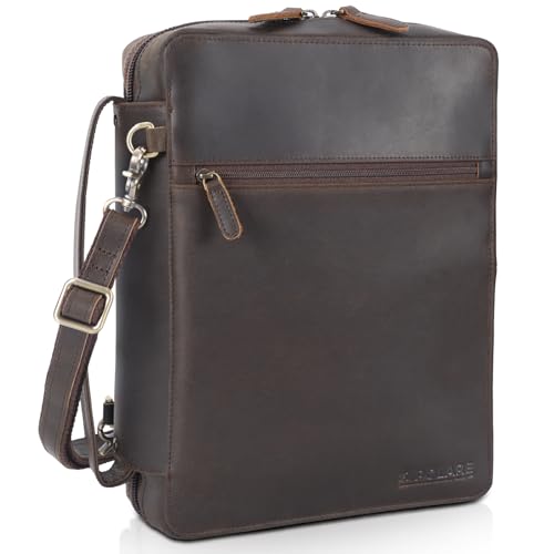Polare Full Grain Cowhide Leather Bible Cover Church Bag Bible Protective Book Holder Carrying Case Folder Organizer Portfolio (Dark Brown with Shoulder Strap) - style: Dark Brown with Shoulder Strap